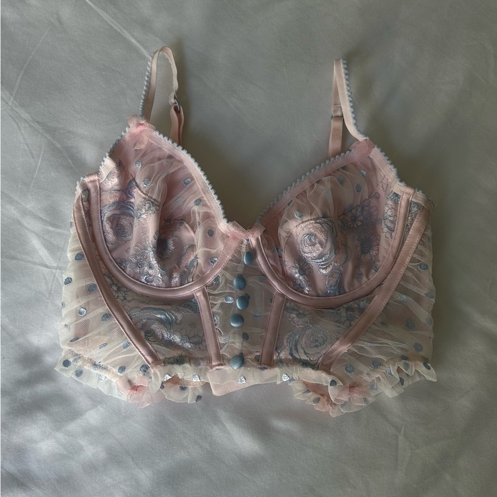 For Love and Lemons Pink & Blue Lace Bustier